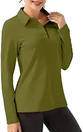 FKEEP Women Long Sleeve Polo Shirt Golf Sport Top Athletic Sportswear Tennis Activewear (Mustard Yellow, S)
