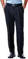 Haggar Mens Cool 18 Hidden Expandable Waist Pleat Front Pant- Regular and Big & Tall Sizes Dress Pants, Black, 42W x 29L US