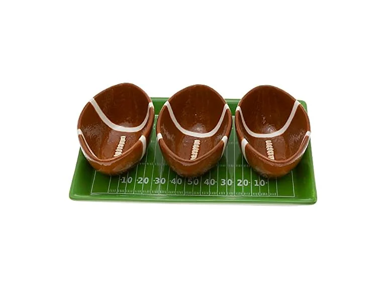 Boston International Football Party Platter with Three Bowls