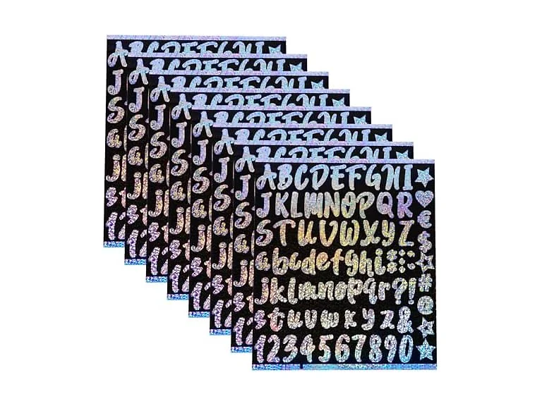 8 Pcs Glitter Alphabet Stickers, Cursive