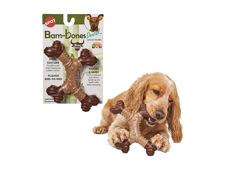 SPOT Bam-Bones Dental X-Bone Dog Chew Toy, Bison