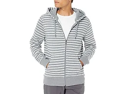 Amazon Essentials Men's Patterned Full-Zip Hooded Fleece Sweatshirt, Grey Heather Stripe, Small