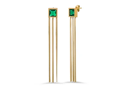 18K Gold Green Stone Drop Earrings