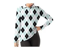 GGOV Women's Golf Polo Shirts Long Sleeve Workout Tops UPF 50+ Sun Protection Quick Dry Lightweight Active Tennis Shirts Black Argyle