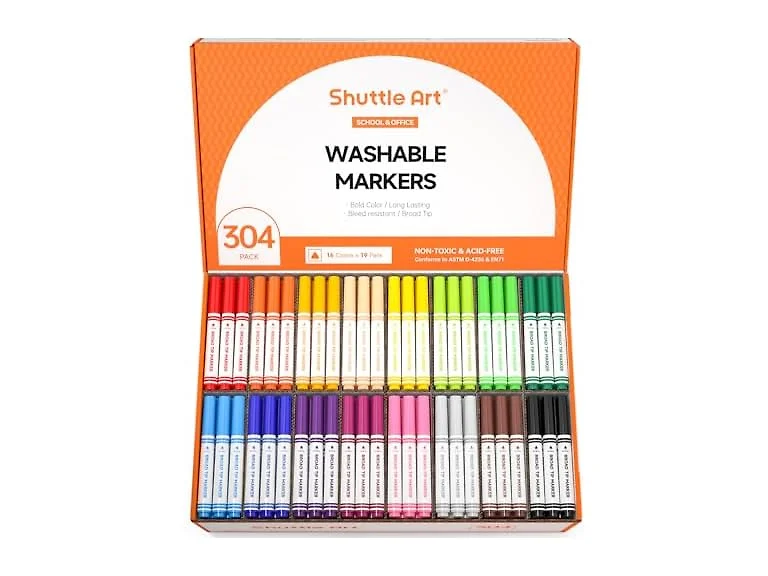 304 Pack Washable Markers, 16 Assorted