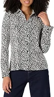 Amazon Essentials Women's Regular-Fit Matte Jersey Button-Down Shirt, 24 1/4" Length, Black Ivory Geometric, XX-Large