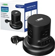 Retractable Power Strip with USB-C & USB-A Ports, Extension Cord Black