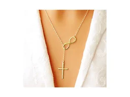 Italian 18K Yellow Gold Plated Sterling Silver Infinity Cross Lariat Necklace