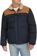 Levi's Men's Woodsman Sherpa Collar Puffer Jacket (Regular and Big & Tall Sizes), Navy/Worker Brown, 3X-Large Tall