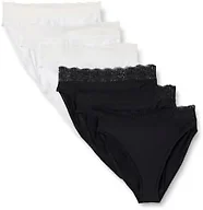 Amazon Essentials Women's Lace Trim Peached Microfiber High Waisted High Leg Panty, Pack of 6, Black / White, XX-Small