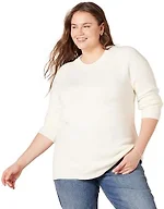 Amazon Essentials Women's Regular-Fit Soft Touch Long-Sleeve Crewneck Sweater, Ivory, Small