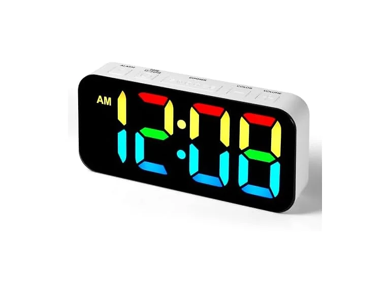 Digital Clock with 13 Color Night Light,White