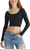 Aeropostale Seamless Wear 3-Way V-Neck Tiny Top, Dark Black, Medium