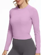 GGOV Womens Long Sleeve Crop Workout Tops Yoga Cropped Top Gym Shirts Athletic Clothes Slim Fit Purple