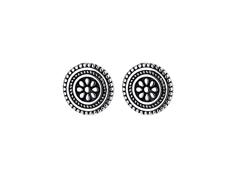 Oxidized Artisan Floral Stud Earrings