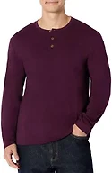 Amazon Essentials Men's Long Sleeve Henley Shirt for Men, Regular-Fit, Cotton, Available in Big & Tall, Burgundy, Large