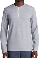 Gaiam Men’s Cozy & Cool Henley Shirt, Standard Fit, Stretch Midweight Micro Waffle Jacquard Material, Sleet Heather, Large