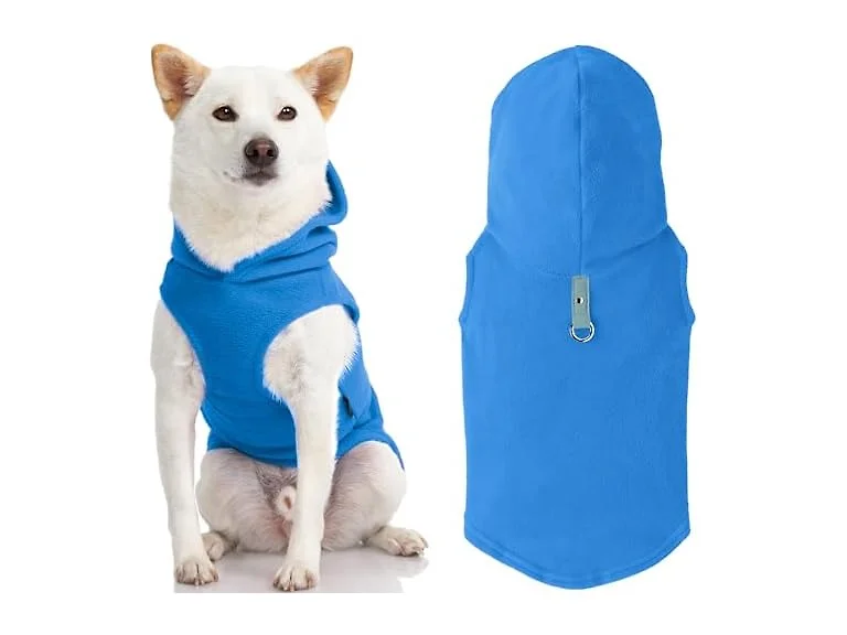 Gooby Fleece Vest Hoodie Dog Sweater, Blue, Large