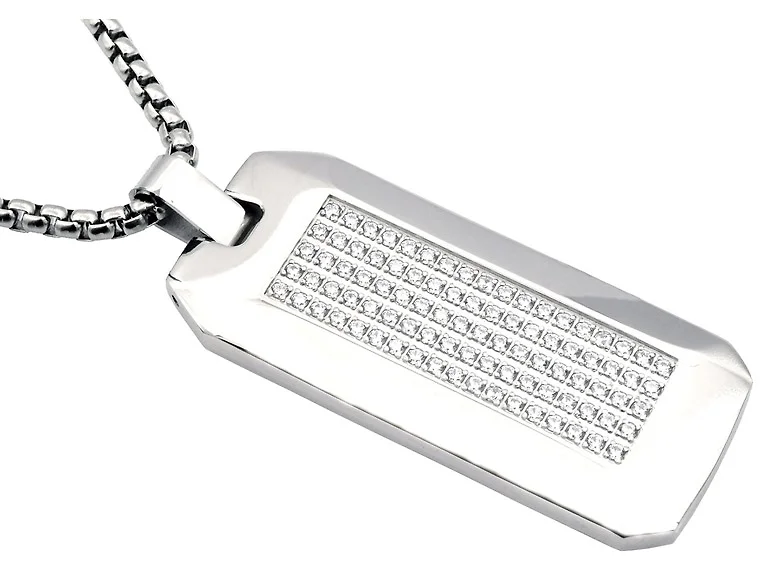 Polished CZ Encrusted Dogtag Necklace