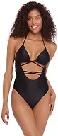 Steve Madden Womens Strappy Cutout Triangle One Piece Swimsuit, Shine Bright Raven, Large