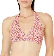 Amazon Essentials Women's Light-Support Padded Tie Halter Bikini Swimsuit Top (Available in Plus Size), Pale Peach Micro Floral, XX-Large
