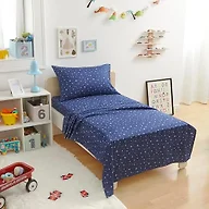 Amazon Basics Kid's Soft Easy-Wash Lightweight Microfiber 3-Piece Sheet Set, Toddler, Navy Galaxy
