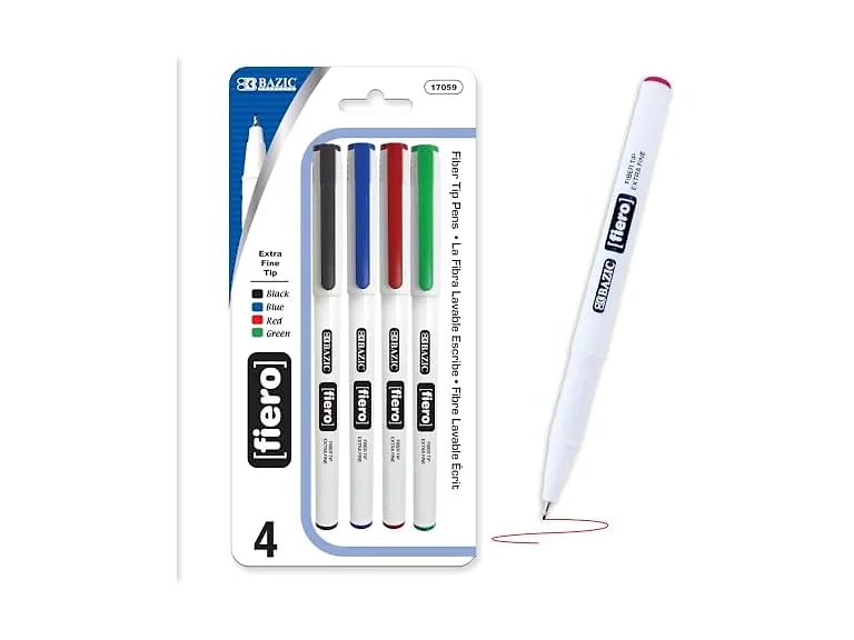 BAZIC Fiero Assorted Color Fiber Tip Fineliner Pen (3/Pack)