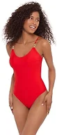 Steve Madden Womens Scoop Neck One Piece Swimsuit with Gold Chain, Cherry, Large