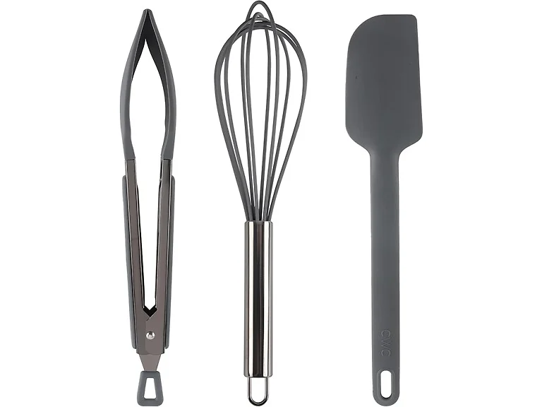 Stainless Steel Silicone Tipped Kitchen & BBQ Tongs Set, 3 Pc