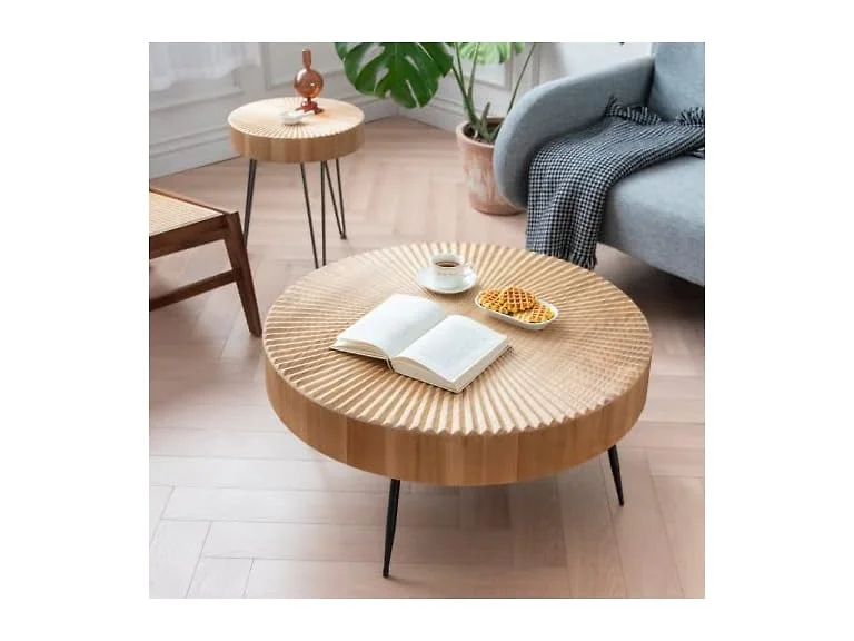 LONYKE 2-Pc Nesting Table Wood Radial