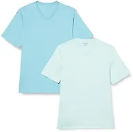 Amazon Essentials Men's Cotton Short-Sleeve V-Neck T-Shirts, Pack of 2, Aqua Blue/Light Blue, X-Small