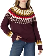 Amazon Essentials Women's Oversized-Fit Fair Isle Crewneck Sweater, Dark Burgundy Cream Chevron Knit, X-Large