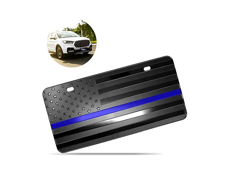 Zone Tech USA Flag Blue Line License Plate