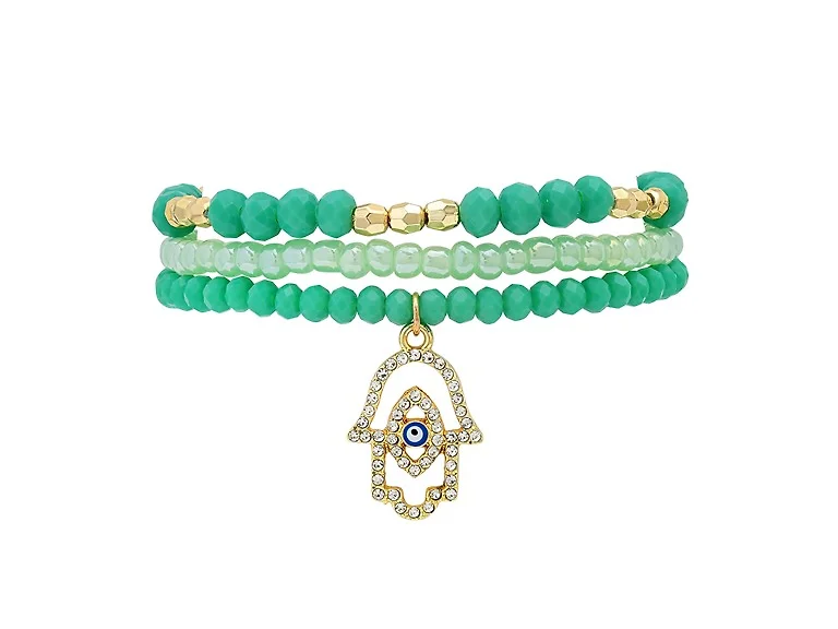 Stretch Beaded Bracelet Stack with Hamsa Charm