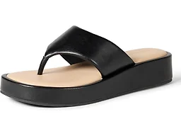 Amazon Essentials Women's Flatform Thong Sandals, Black Faux Leather, 5.5