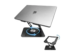Swivel Laptop Stand for Desk - Metal Adjustable Height Tilting Laptop Riser - Black