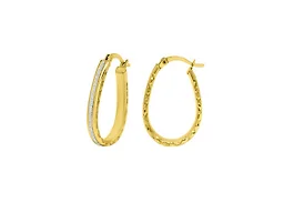 Yeidid Italian 18K Gold Plated Sterling Silver Crystal Dust Oval Shape Hoop Earrings