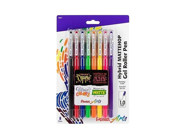 Pentel Arts Hybrid MATTEHOP Gel Roller 8Pk