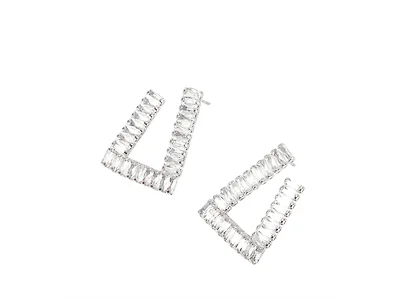 Silver V Shape CZ Stud Earrings