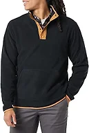 Amazon Essentials Men's Snap-Front Pullover Polar Fleece Jacket, Midweight Outerwear, Black Camel Color Block, Medium