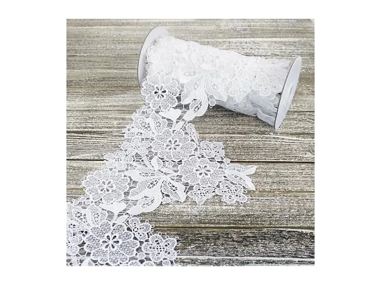 LUV Ribbons White Lace Floral Ribbon, 7 Inch