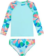Kanu Surf Girls, Long Sleeve Rashguard UPF 50 Two Piece Swim Set, Kiana Blue, 10