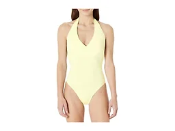 Amazon Essentials Women's Halter One Piece Swimsuit, Light Yellow, Small