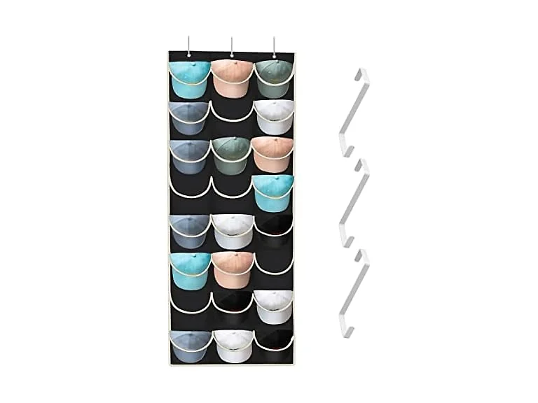 24 Pocket Over Door Hat Organizer- Black