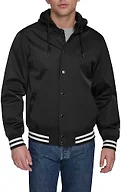 Champion Men's Lightweight Varsity Jacket With Jersey Hood, Black, Medium