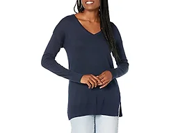 Amazon Essentials Women's Lightweight V-Neck Tunic Sweater, Long Sleeve, Ribbed (Available in Plus Size), Navy, 6X