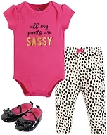Hudson Baby Unisex Baby Cotton Bodysuit, Pant and Shoe Set, Sassy Pants, 9-12 Months