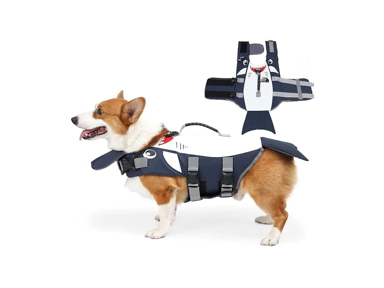 Dog Life Jacket,Cartoon Shark Pattern,Pet Fl