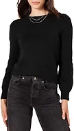 Amazon Essentials Women's Soft Touch Long Sleeve Pleated Shoulder Crewneck Sweater, Black, X-Small
