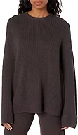 The Drop Women's Alice Crewneck Back Slit Ribbed Pullover Sweater, Chocolate, L